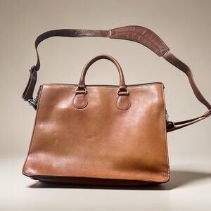 Claire Chase Sarita Leather Laptop Briefcase Saddle Tan Brown w/ Shoulder Strap